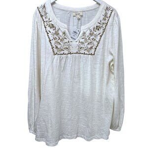 Style & Co.Boho Top Plus Size 2X Tunic Tee Cream Brown Embroidery Women Boho NWT
